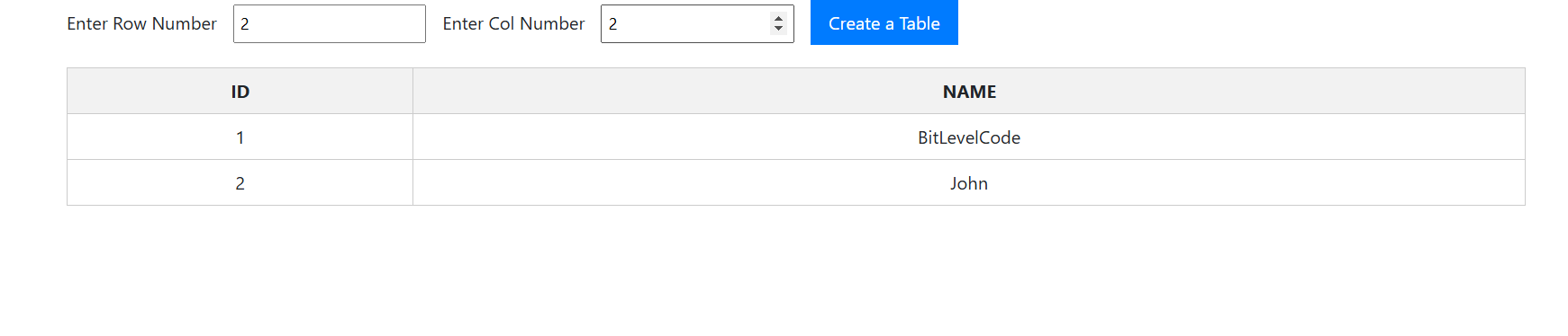 create dynamic html table using javascript