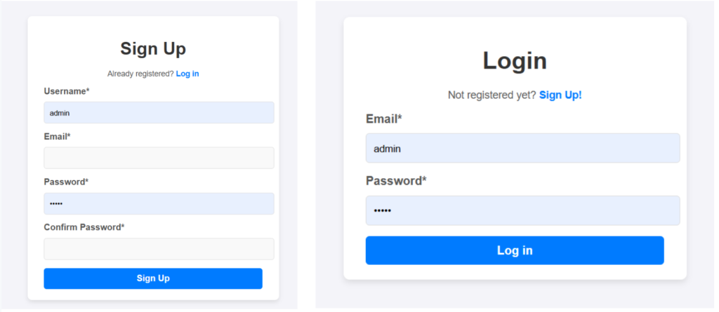 Registration and Login Form using PHP and MySQL output form