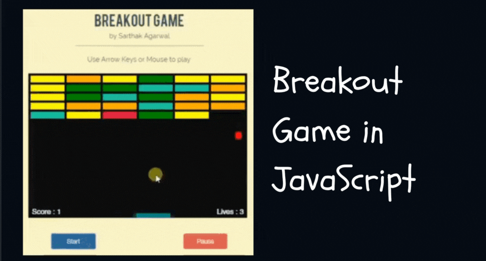 breakout game in js, JavaScript Games for Beginners with Source Code